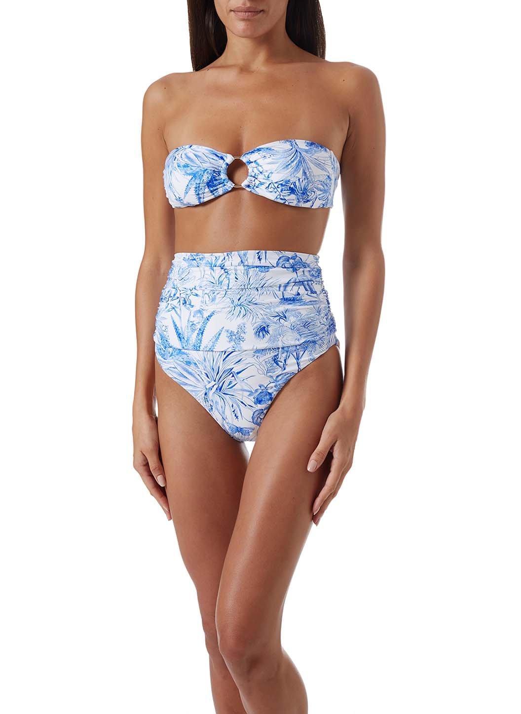 ancona blue tropical high waisted bandeau bikini model_F