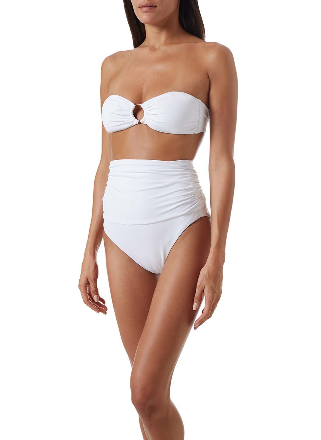 white high waisted bandeau bikini