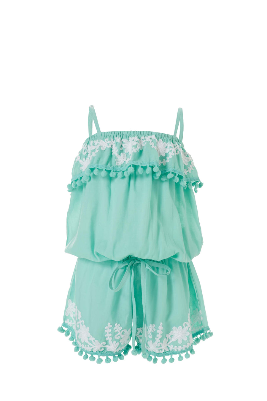 Baby Eisha Mint/White Embroidered Romper - FINAL SALE