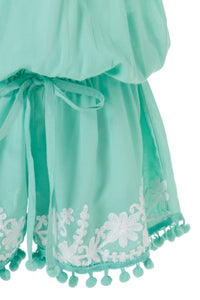 Baby Eisha Mint/White Embroidered Romper - FINAL SALE