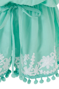 Baby Eisha Mint/White Embroidered Romper - FINAL SALE