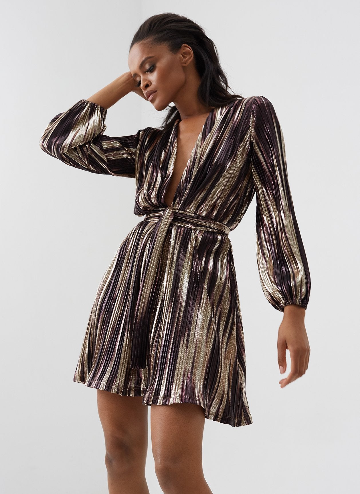 Banks Caramel Stripe Blouson Sleeve Mini Dress | Official US