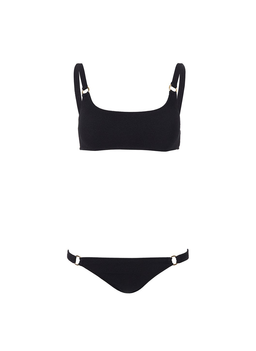 bari black ridges ring trim over the shoulder bikini Cutout