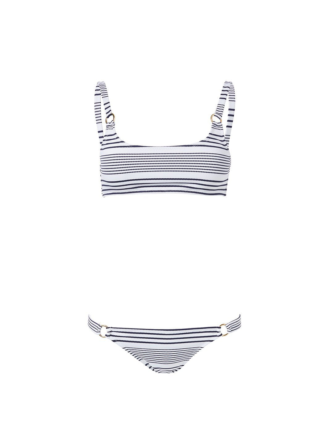 bari nautical pique stripe ring trim over the shoulder bikini Cutout