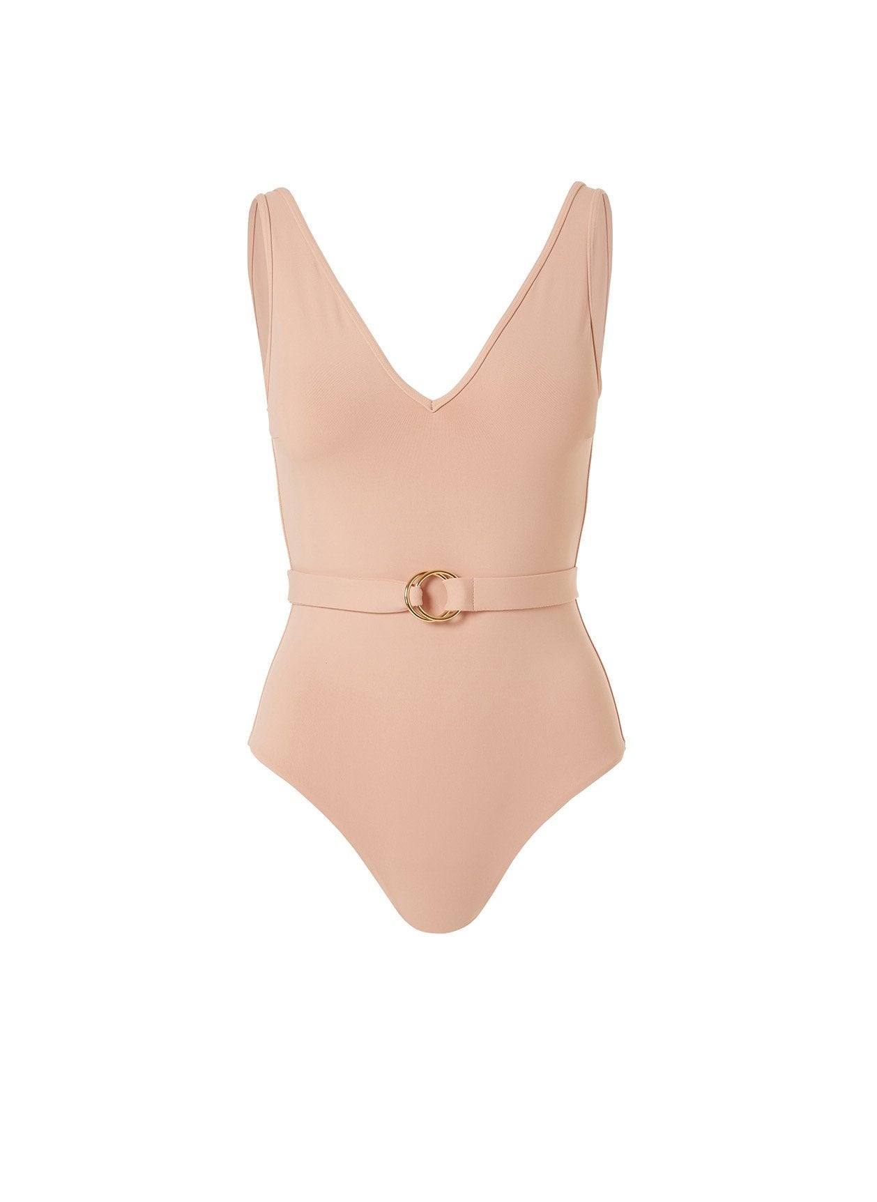 Belize Tan V-Neck Belted One Piece Swimsuit