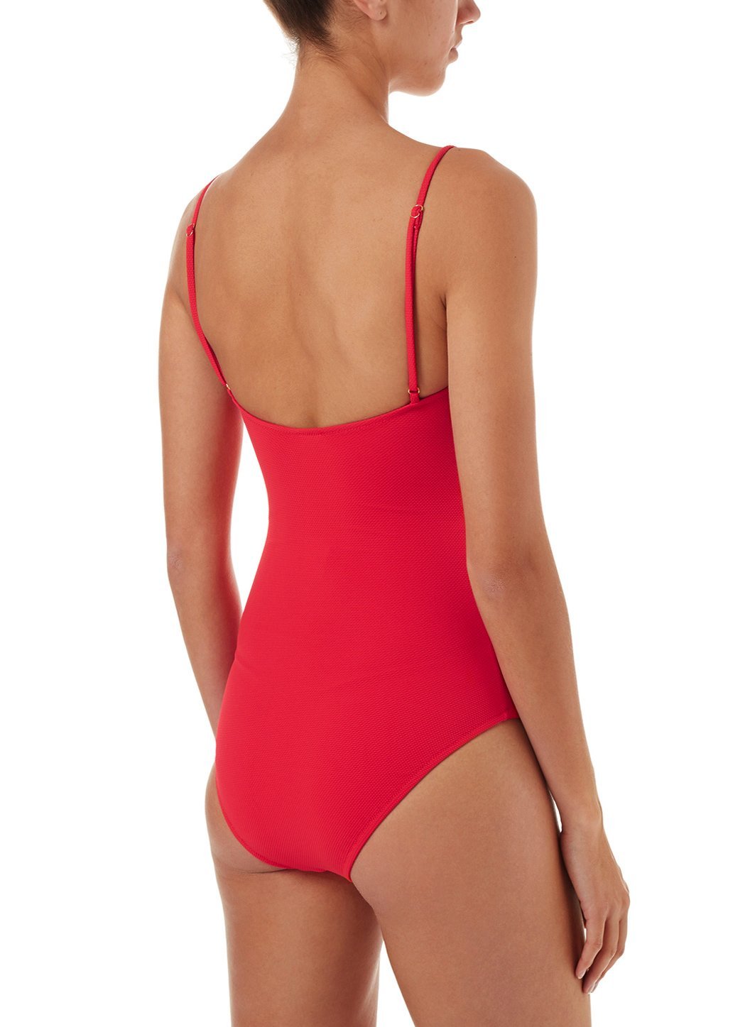 calabasas red pique overtheshoulder popper onepiece swimsuit 2019 B