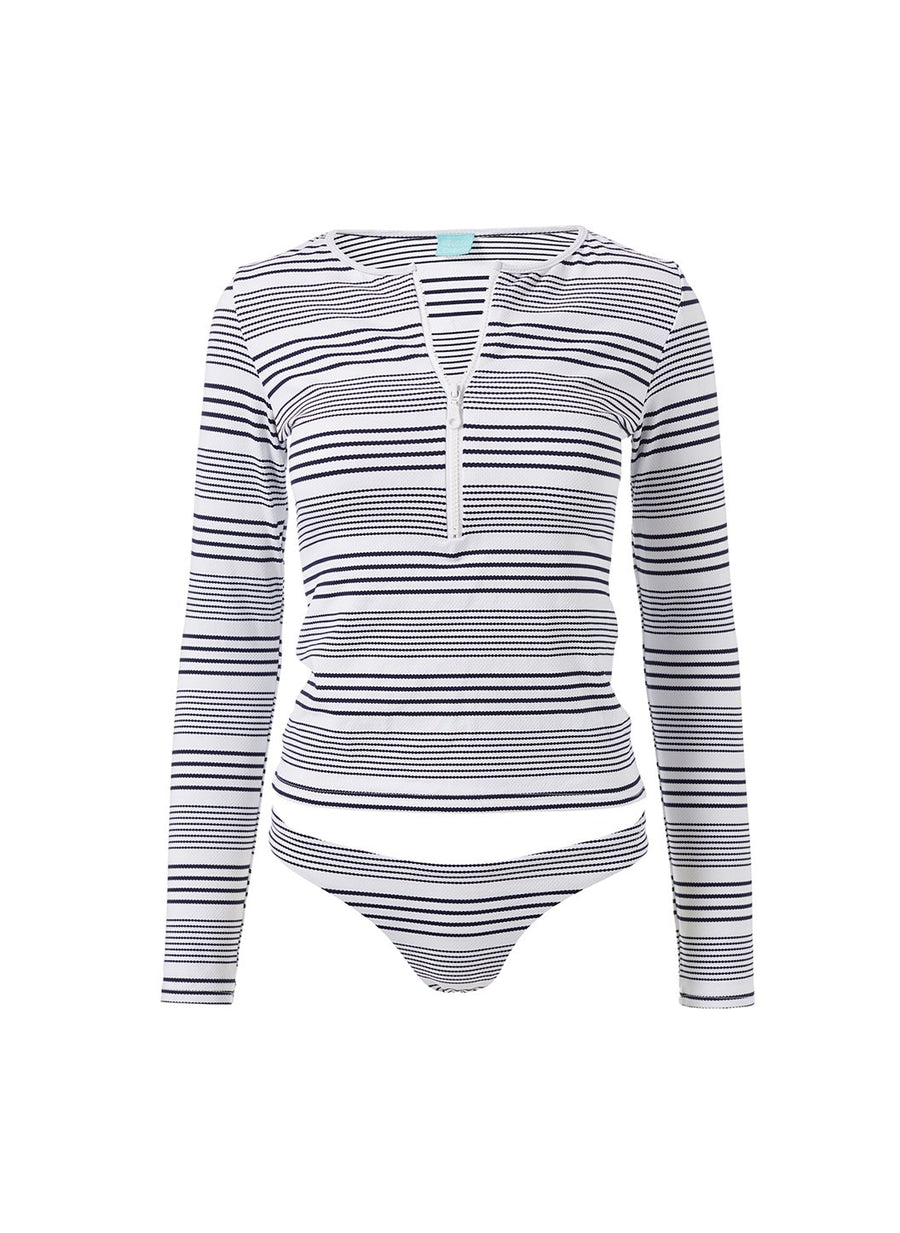 cali nautical pique stripe long sleeve bikini Cutout