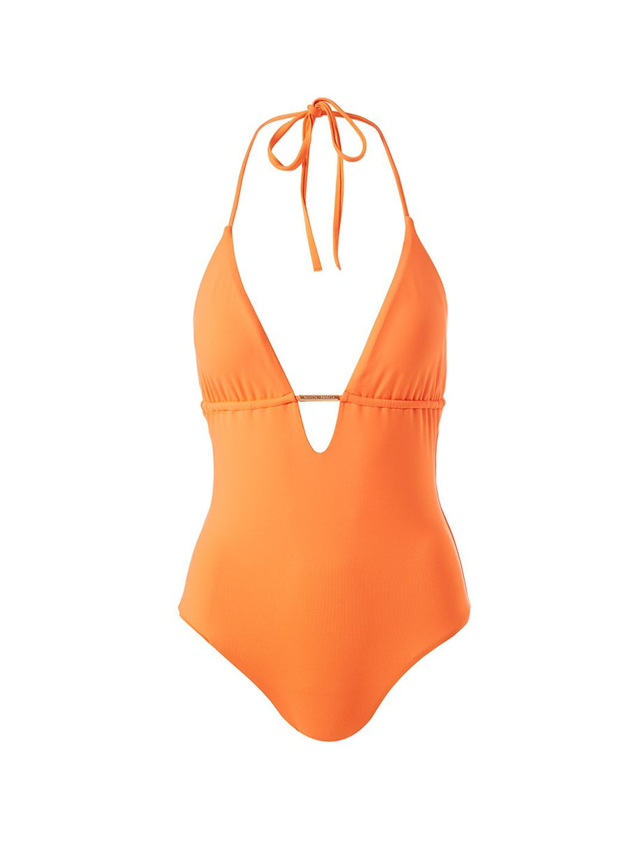 Melissa Odabash Casablanca Orange Branded Trim Halterneck Swimsuit