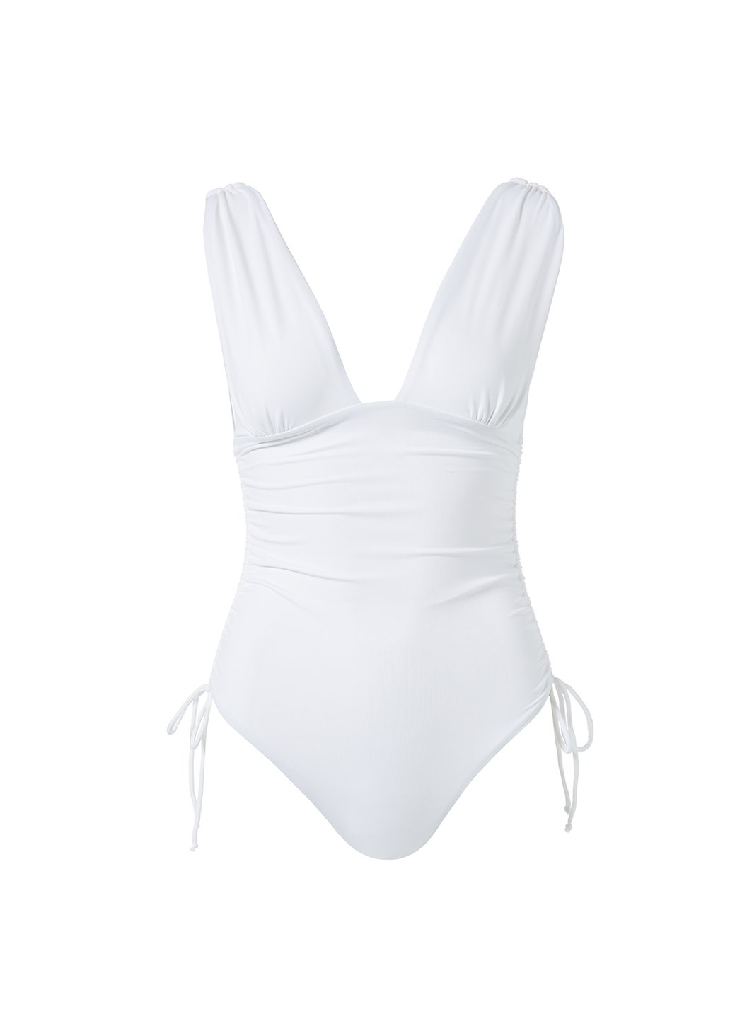 chile white adjustable ruched over the shoulder swimsuit Cutout
