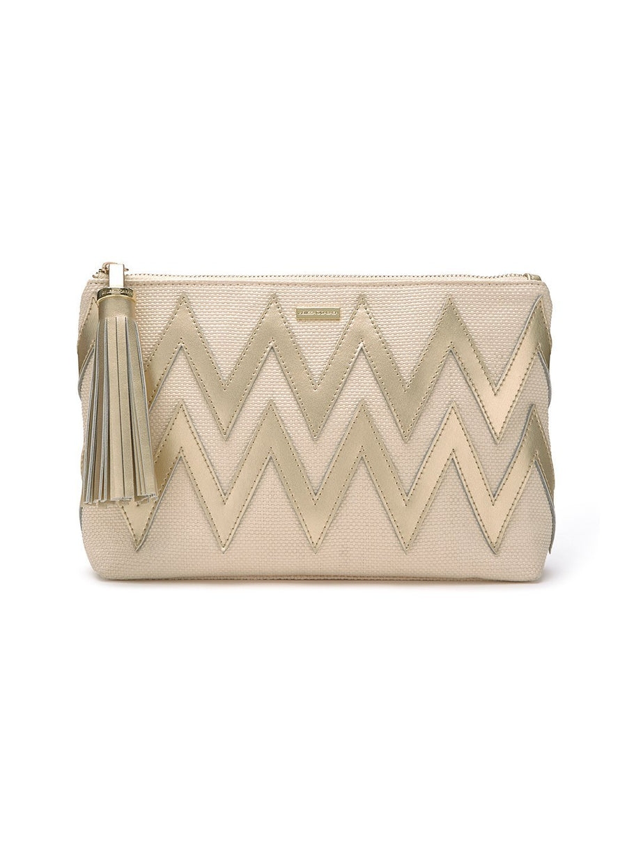 cream and gold clutch bag