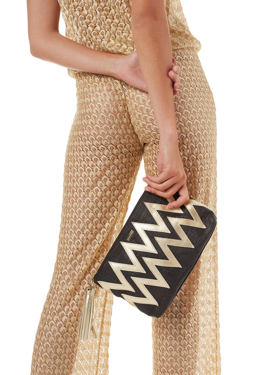 Crete Zigzag Clutch Black Gold - FINAL SALE