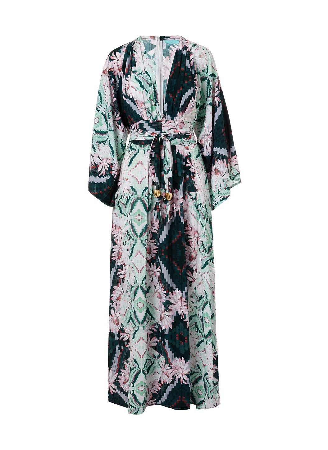 Erin Floral Aztec Belted Kimono Maxi Beach Dress