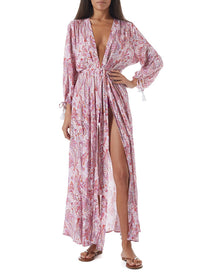 gabby pink floral open front long kaftan model_F_2