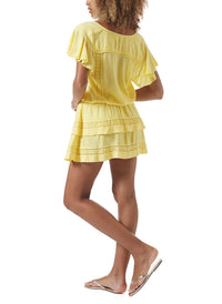 georgie yellow tiered skirt short dress model_B