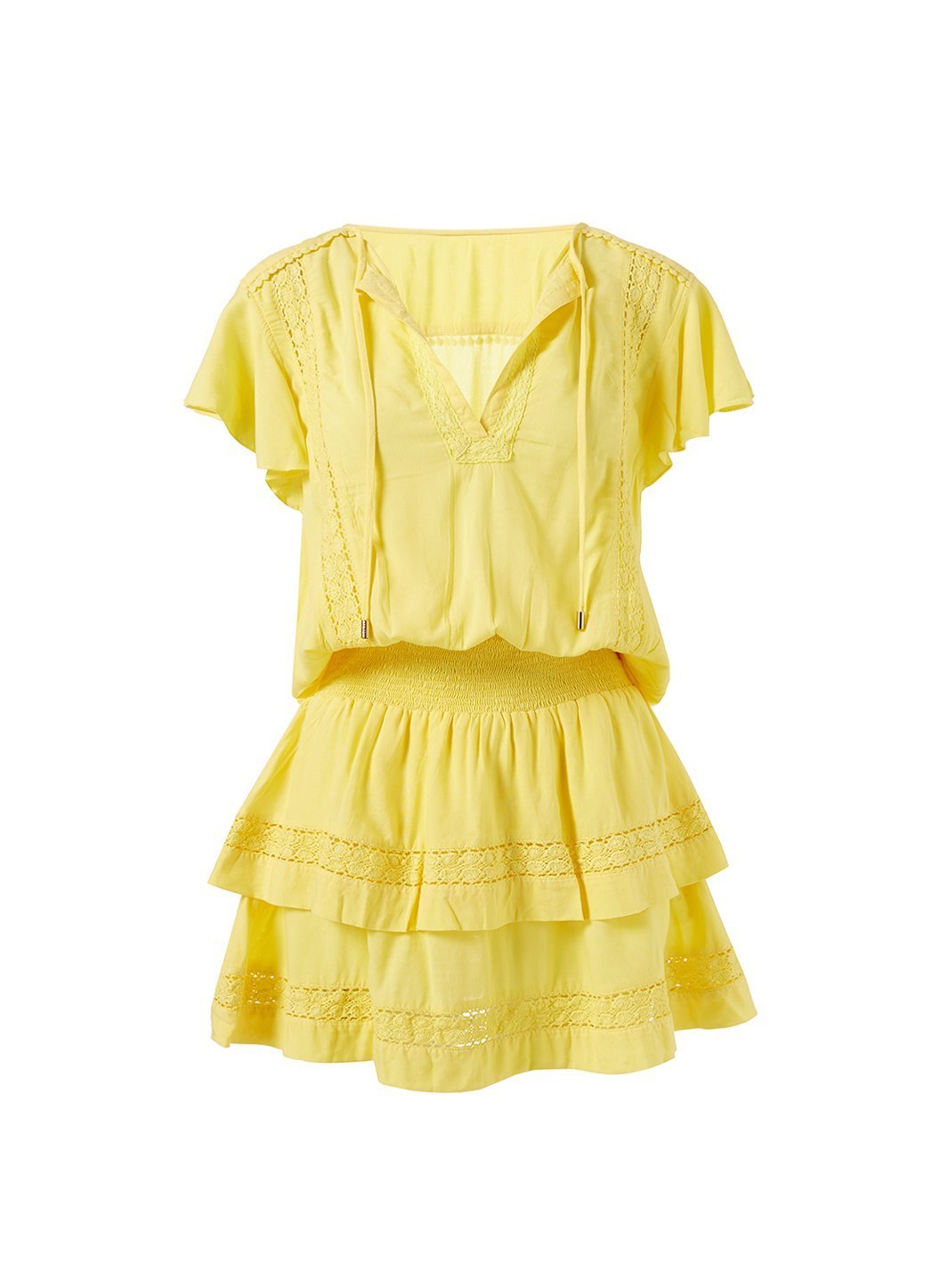 georgie yellow tiered skirt short dress
