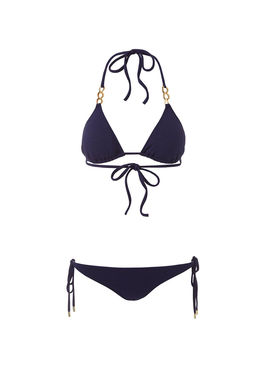 gorda navy mazy link trim triangle bikini Cutout