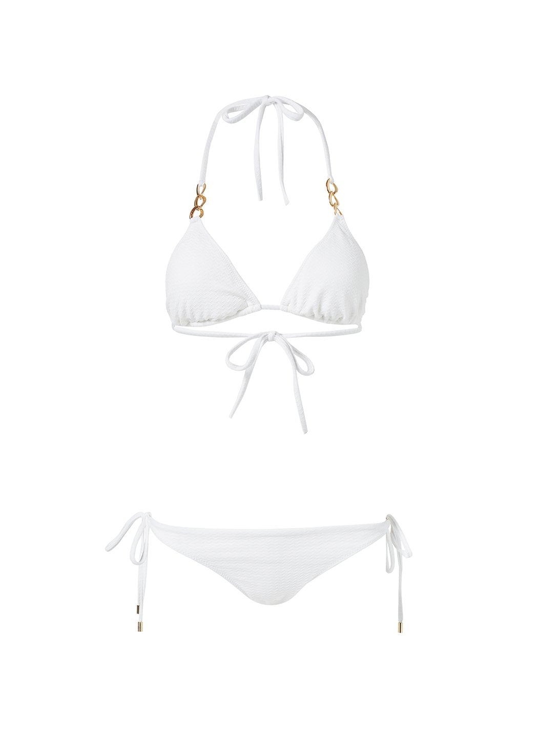 gorda white mazy link trim triangle bikini Cutout