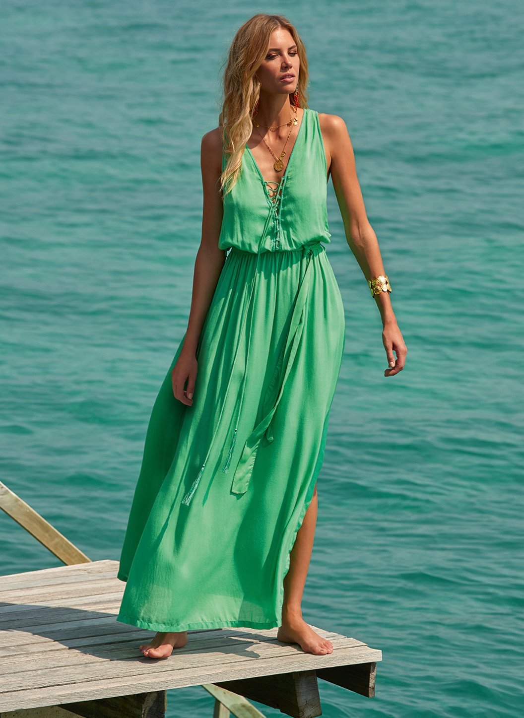 jacquie green laceup belted maxi dress lifestyle 2019