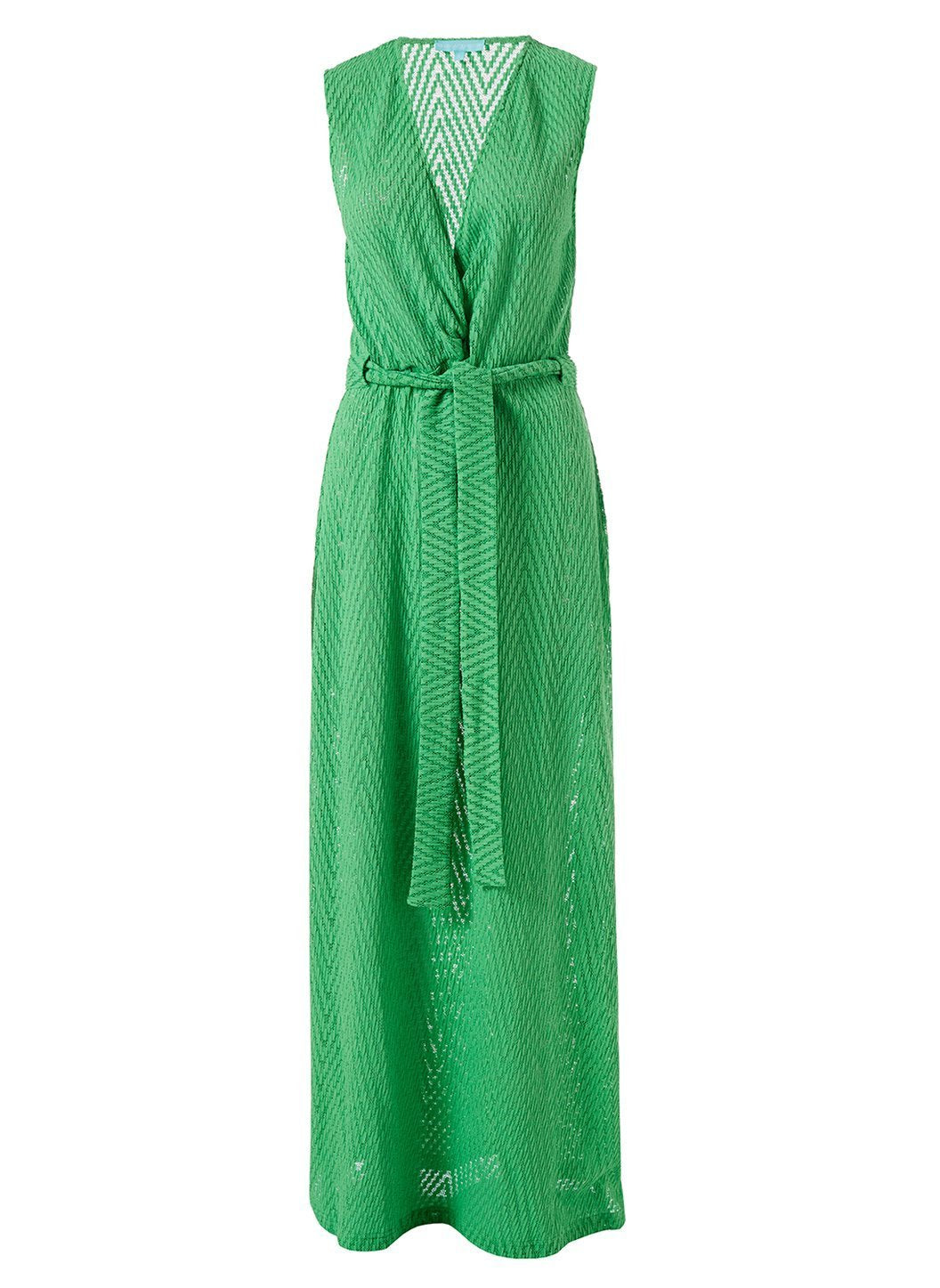 jenny green knit belted long dress
