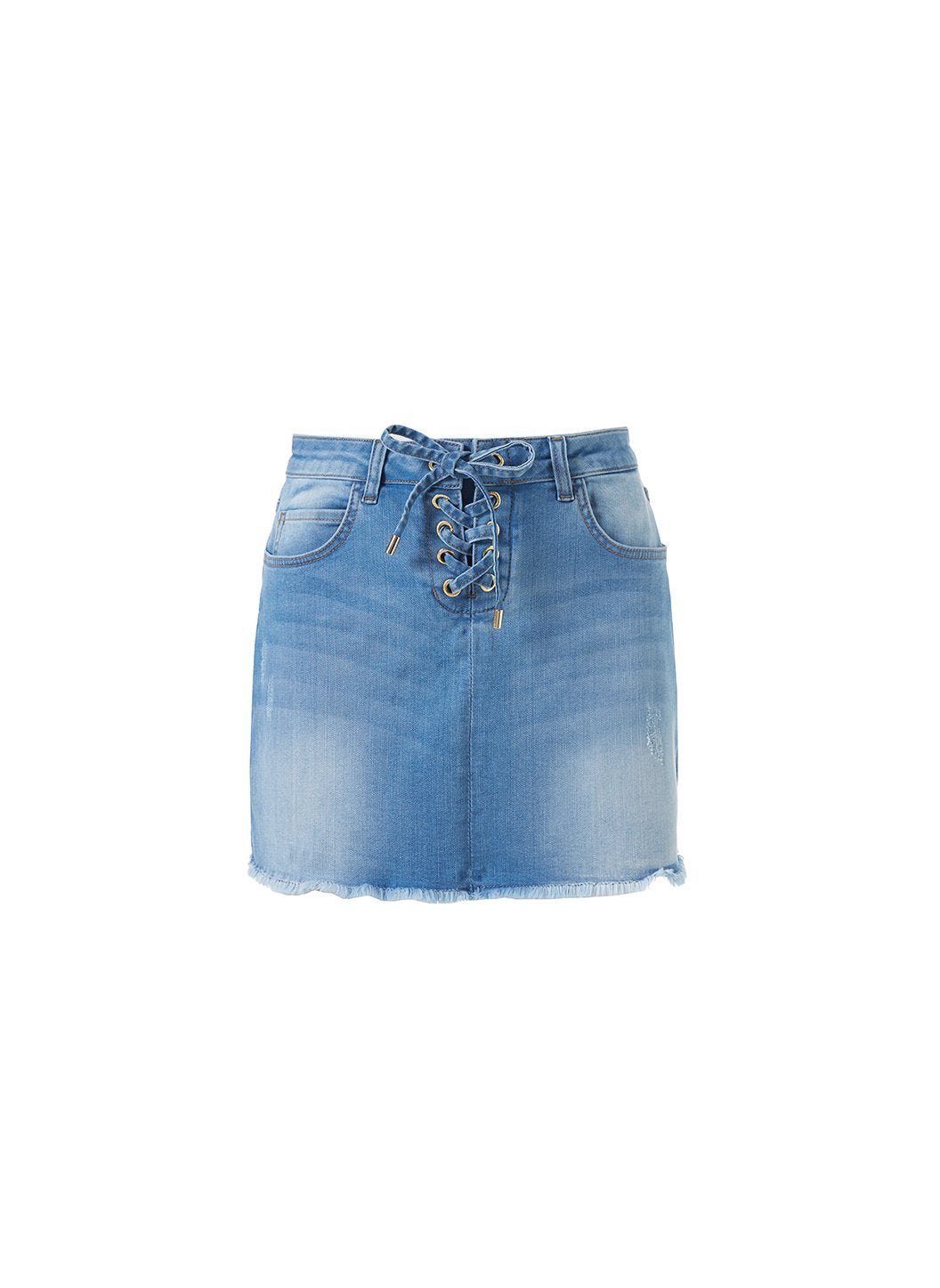 keely blue denim lace up short skirt Cutout