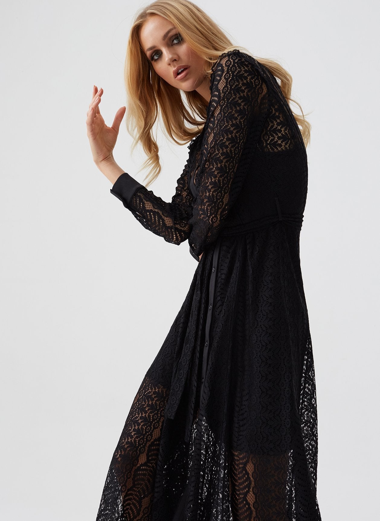 Leila Black Lace Shirt Maxi Dress
