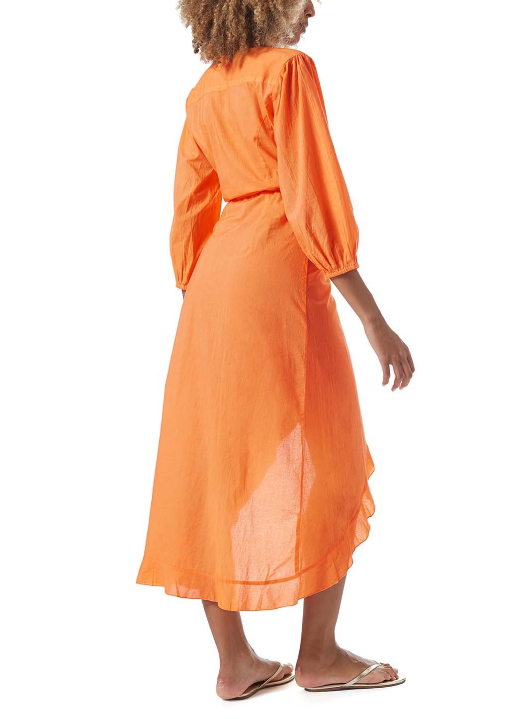 linsay orange frill wrap midi dress model_B