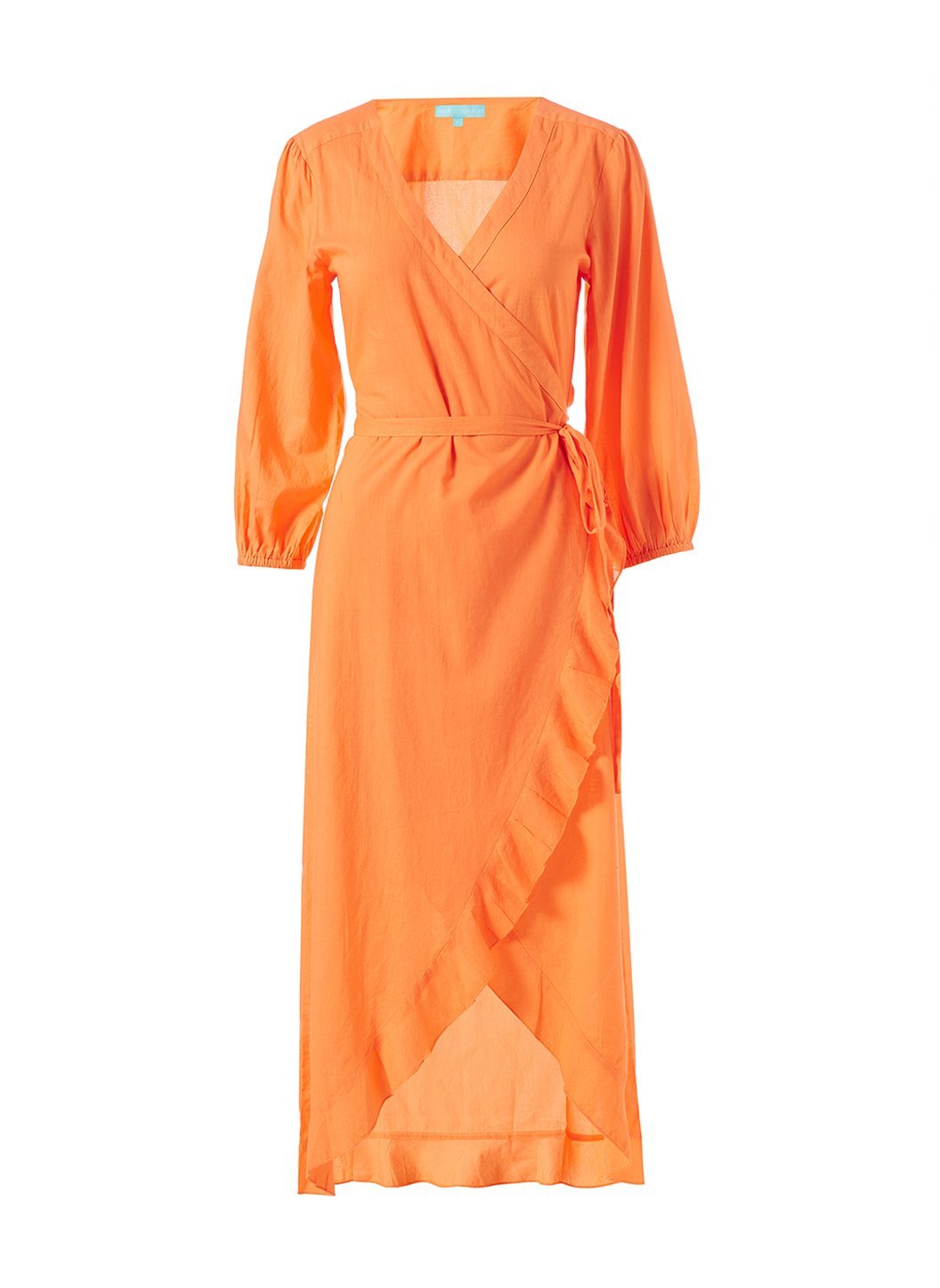 linsay orange frill wrap midi dress