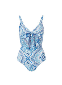 lisbon blue paisley supportive over the shoulder swimsuit Cutout