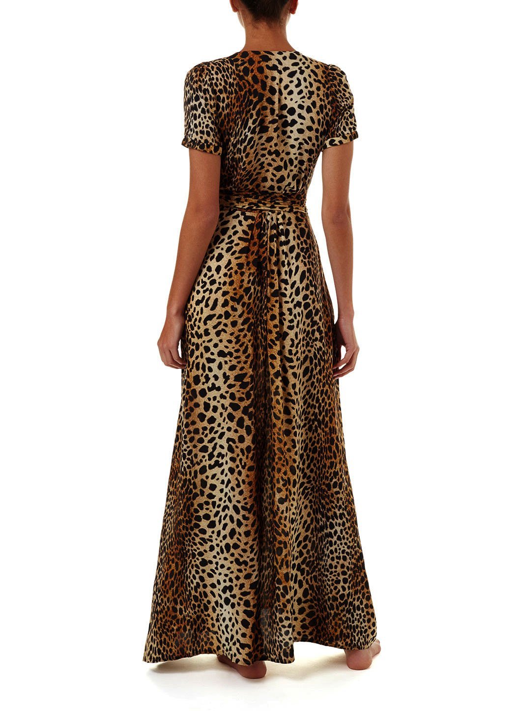 Lou Cheetah V Neck Short Sleeve Belted Maxi Dress | Official