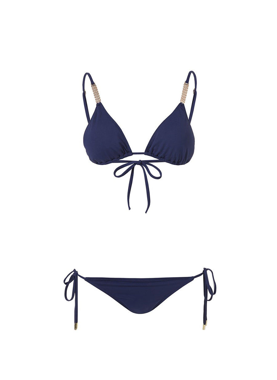 maldives navy chain trim triangle bikini Cutout