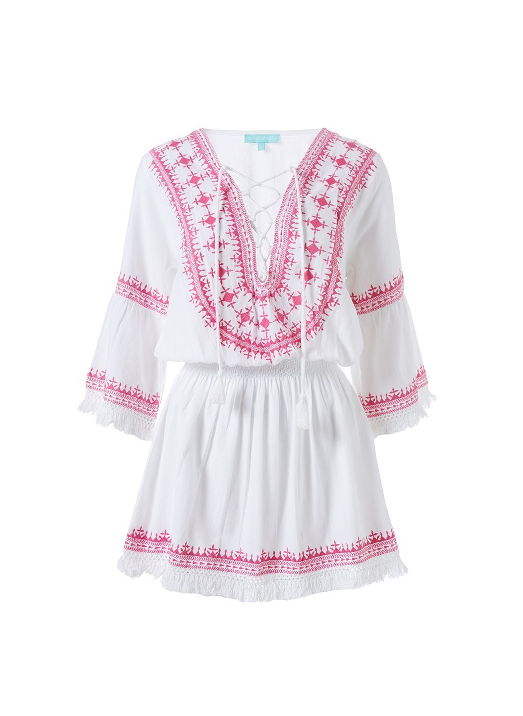 martina white hot pink embroidered lace up dress