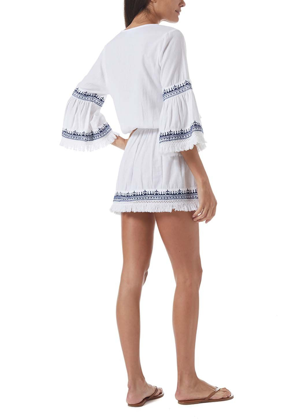 martina white navy embroidered lace up dress model_B