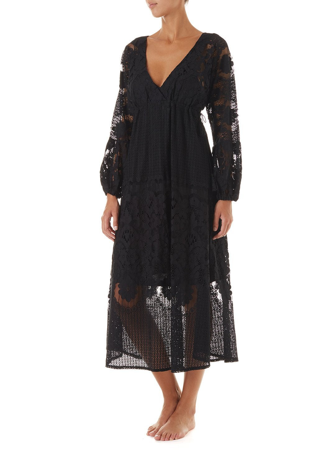 Melissa Odabash 黒 ロングスカート XS Melissa Black Lace Tie Side Midi Dress | Official US Site