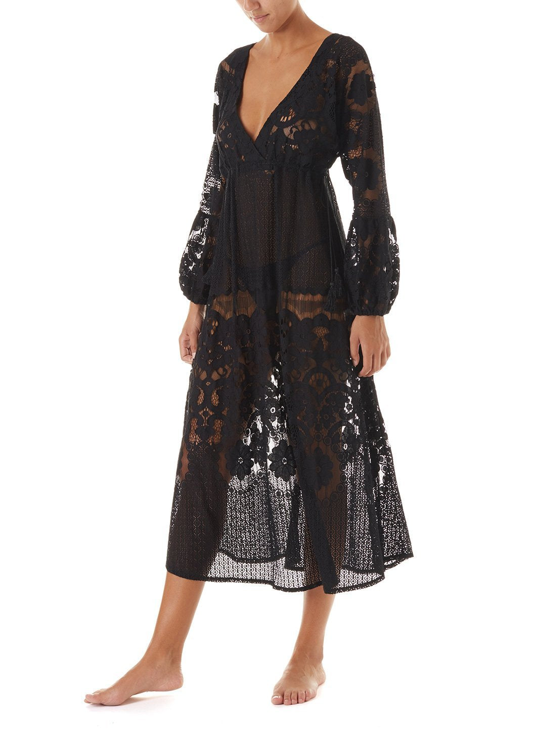melissa black lace tieside midi dress 2019 F