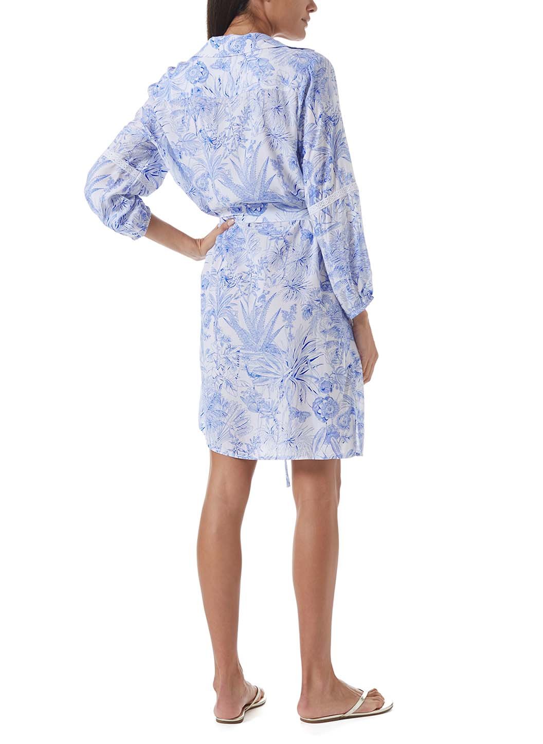 missie blue tropical belted button down short dress model_B