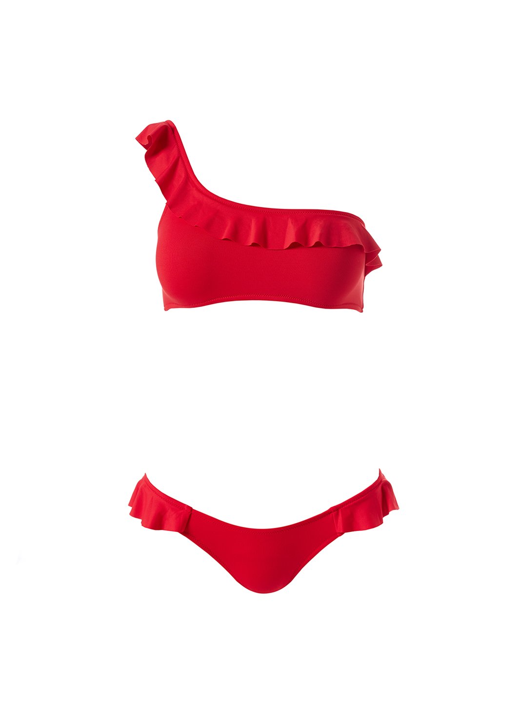 morocco red frill one shoulder bikini Cutout
