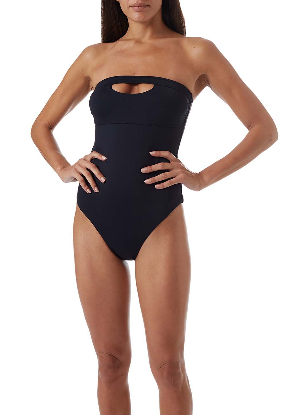 nantes black slit bandeau swimsuit model_P
