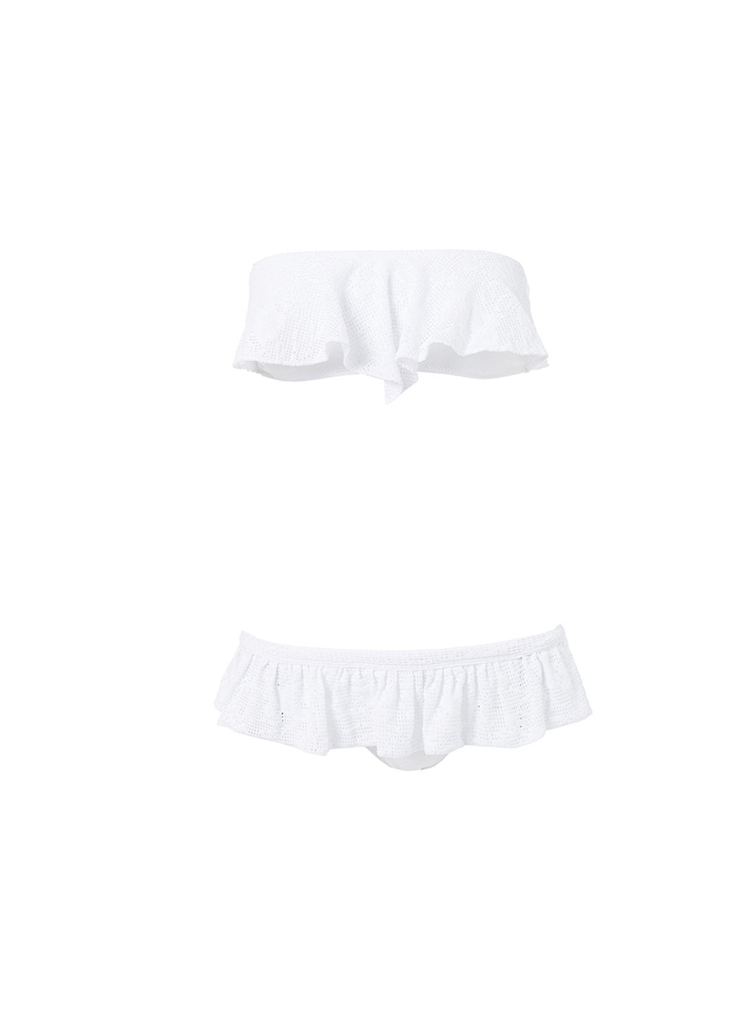 white ruffle bandeau bikini top