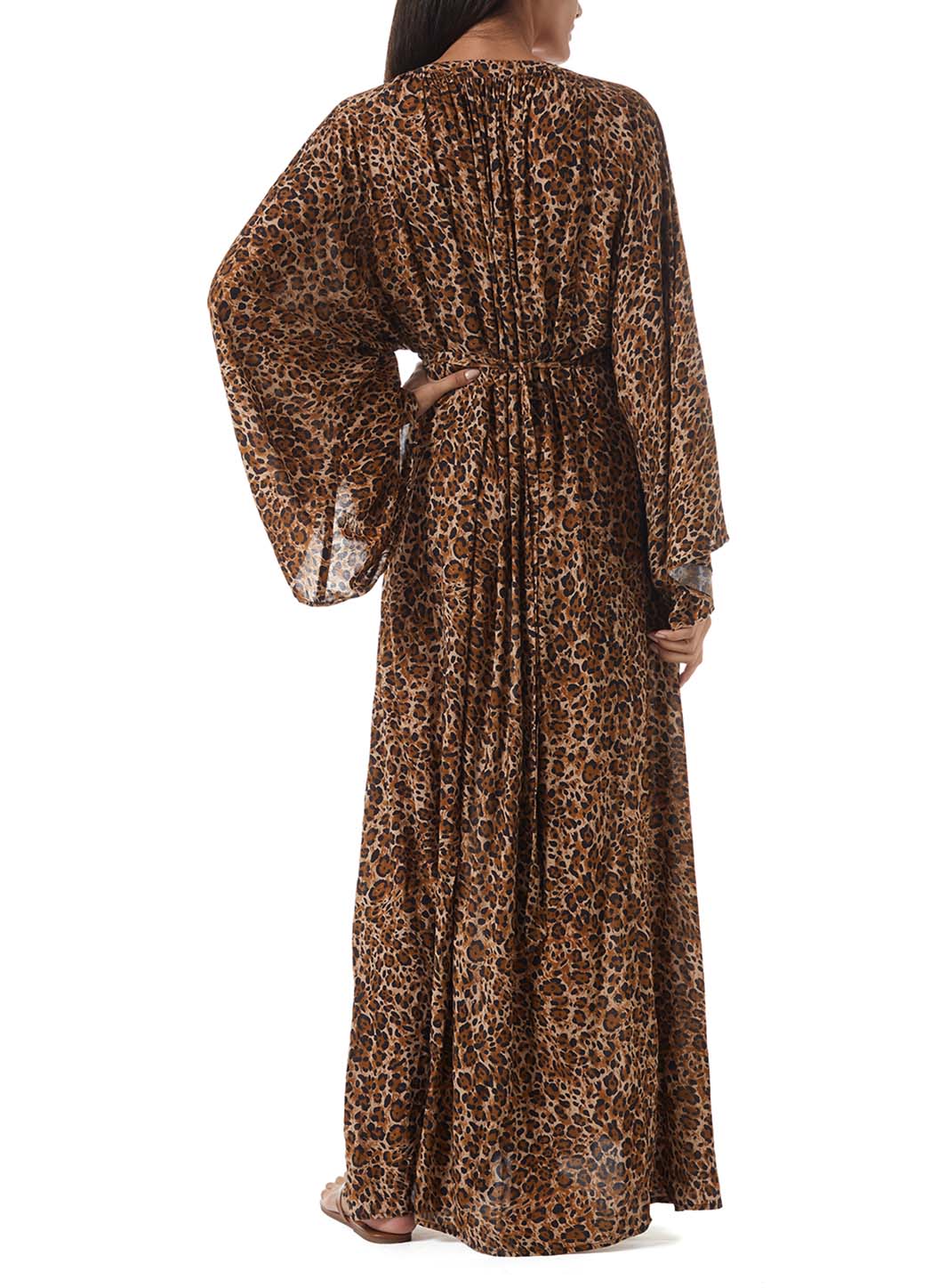 natalie cheetah print lace up long kaftan model_B
