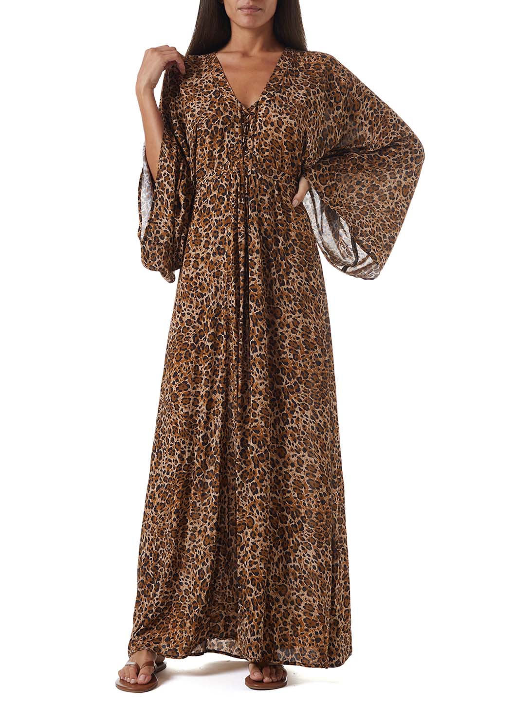 natalie cheetah print lace up long kaftan model_F