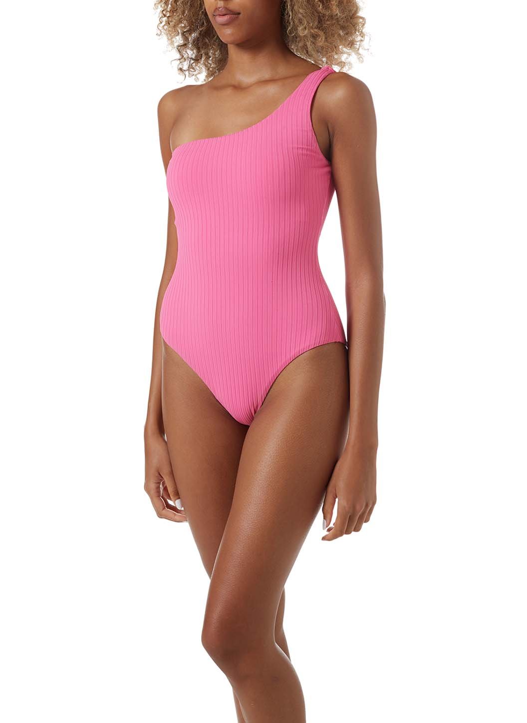 palermo hot pink ribbed one shoulder swimsuit model_F