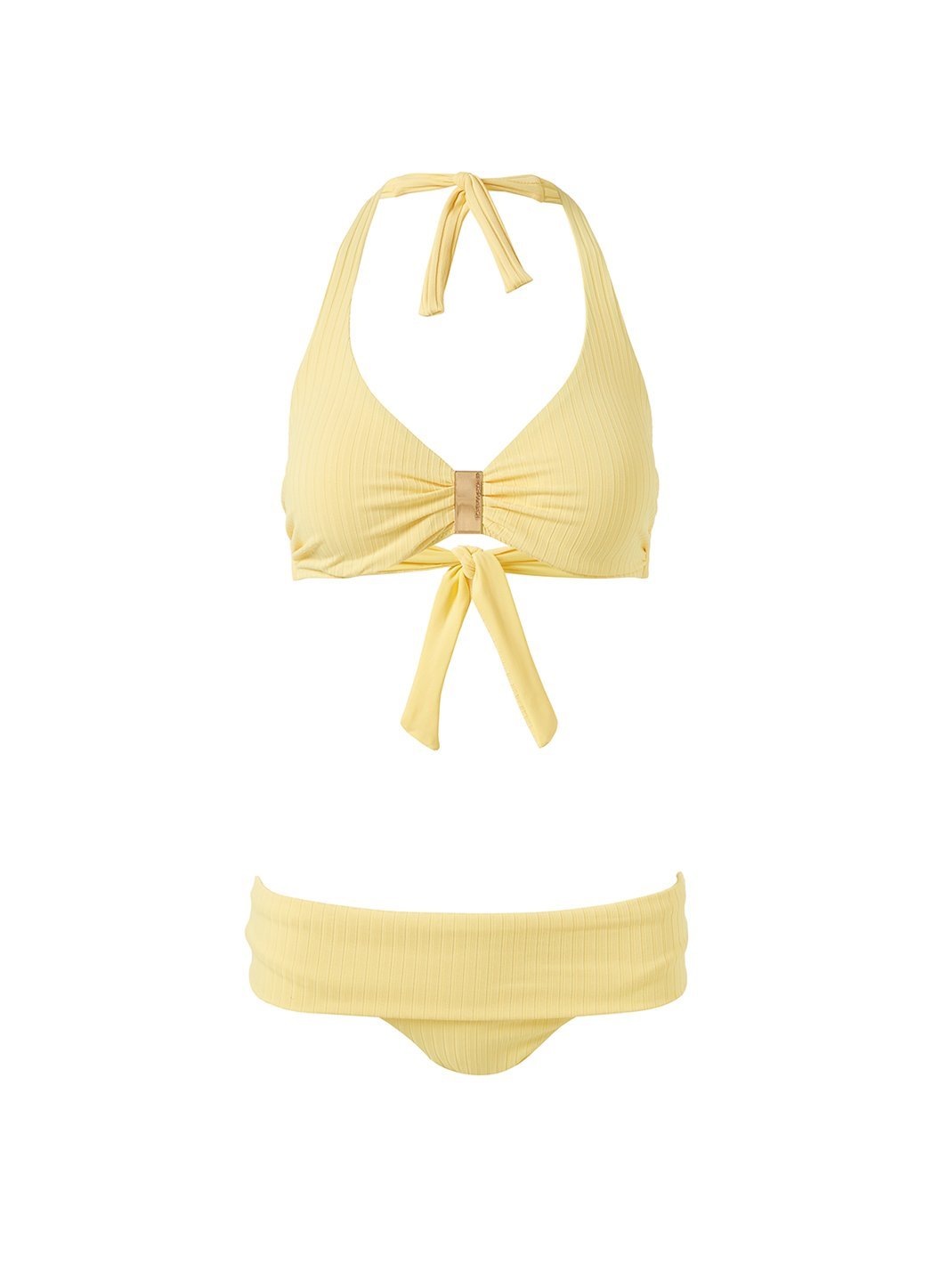 provence yellow ribbed supportive halterneck bikini Cutout