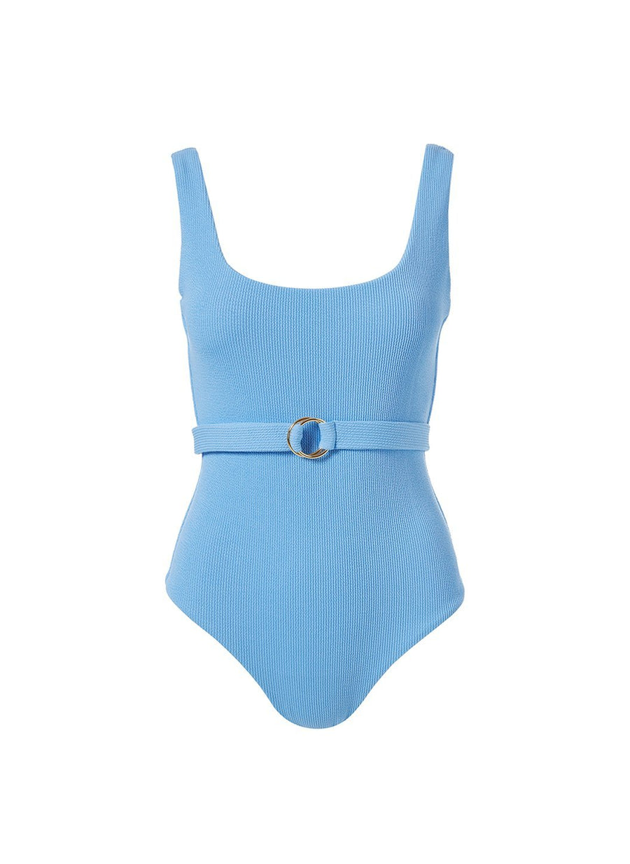 rio blue ridges belted over the shoulder swimsuit Cutout