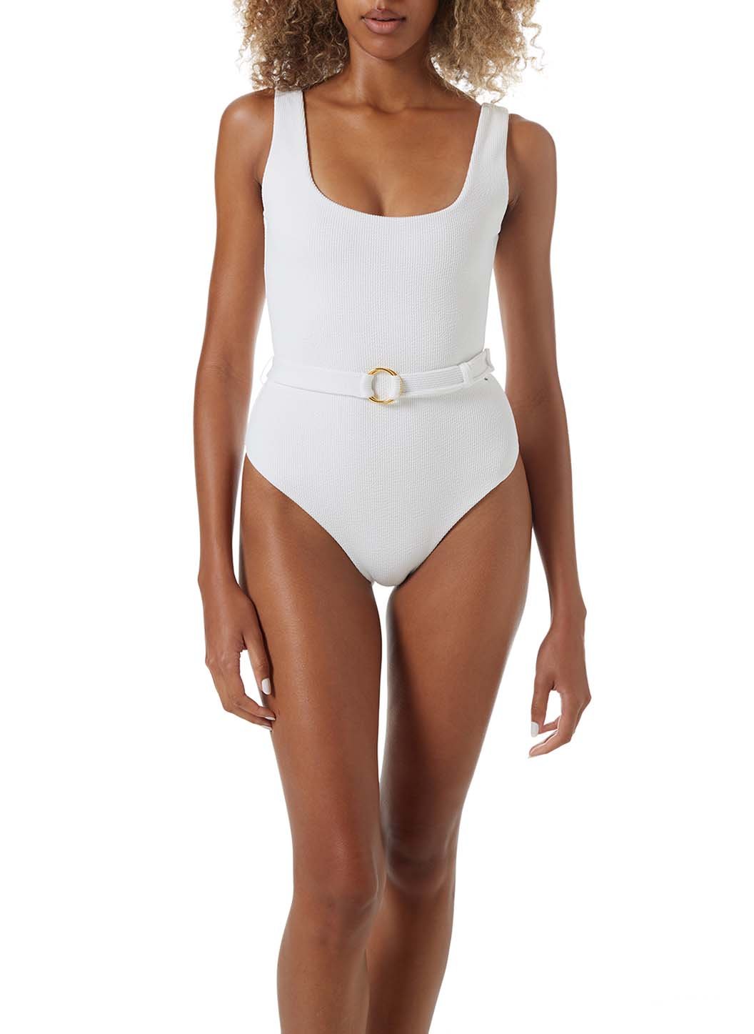 RAISINS Women's White Stretch Lined Side Tie Golden Hour Swimsuit