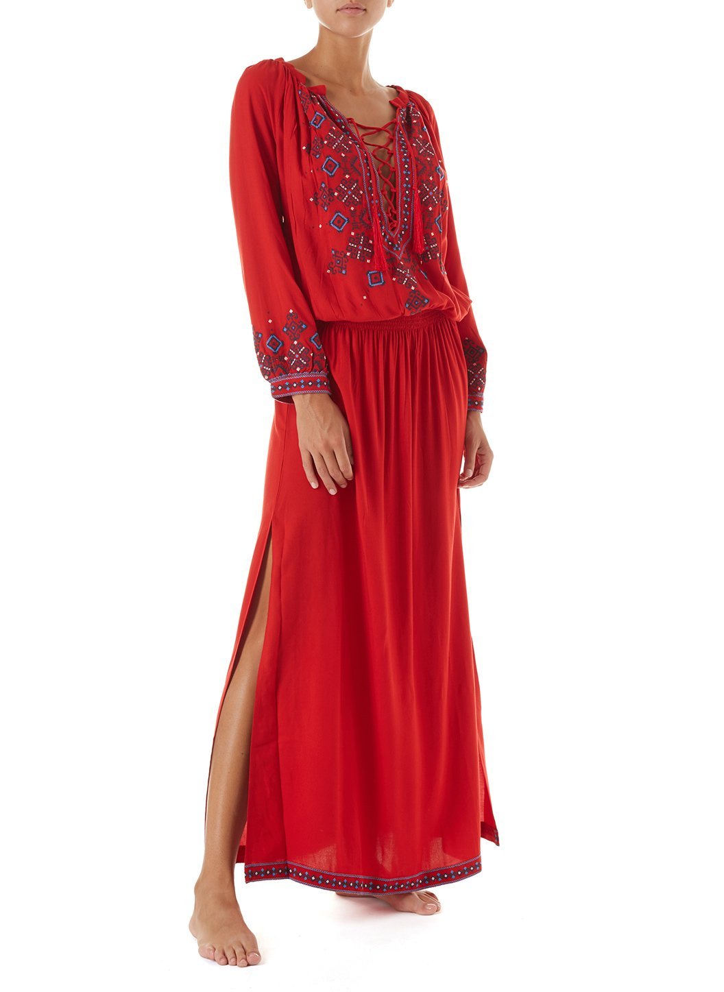 sienna red embroidered 34sleeve maxi dress 2019 F