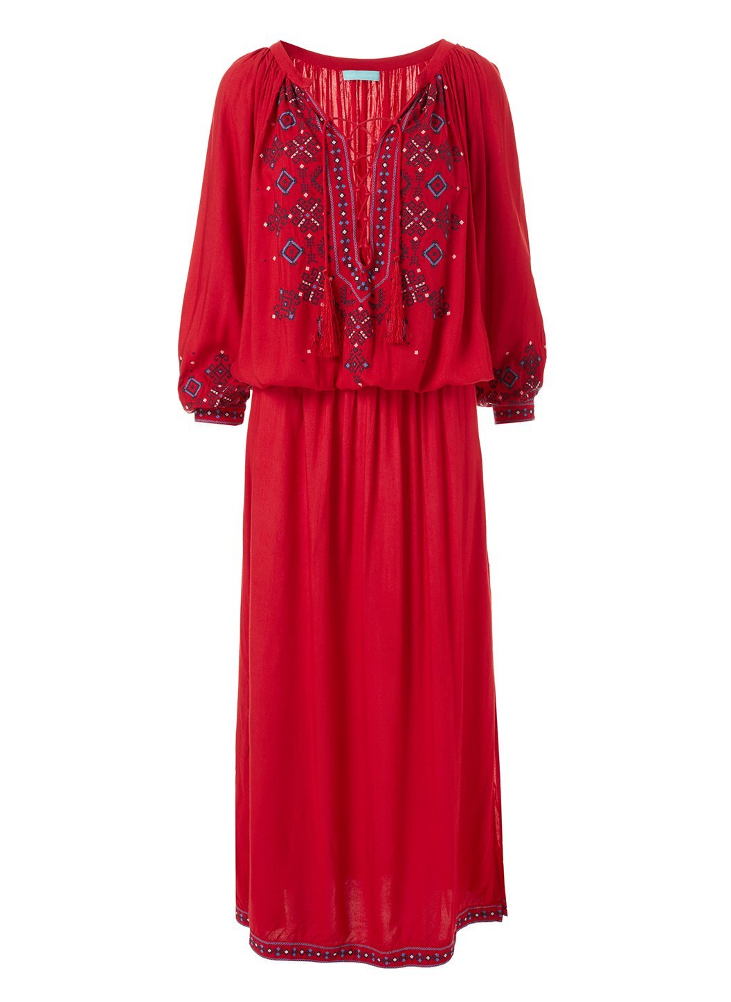 sienna red embroidered 34sleeve maxi dress 2019