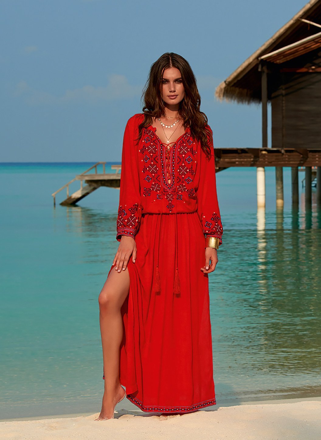 sienna red embroidered 34sleeve maxi dress lifestyle 2 2019