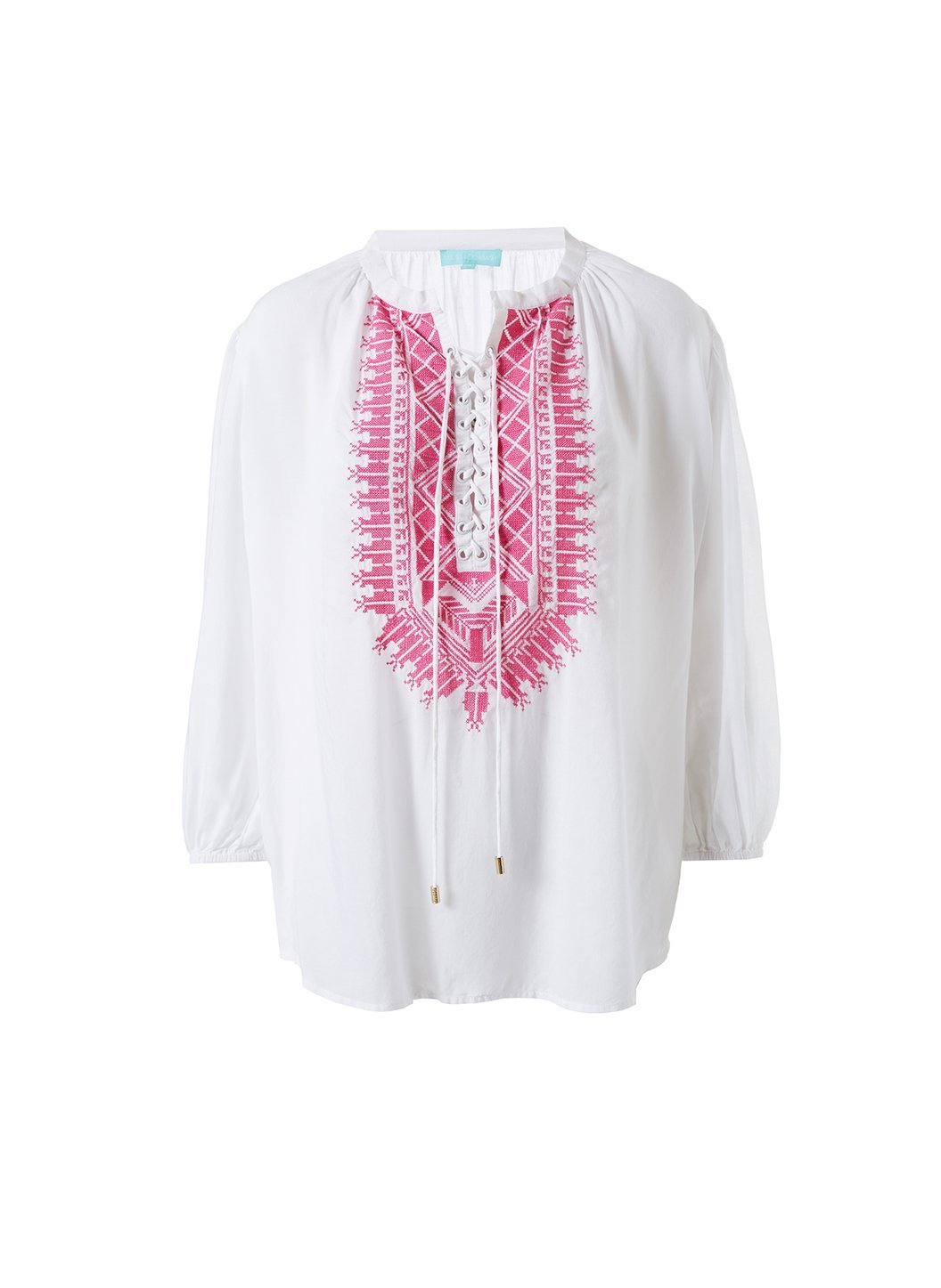 simona white hot pink embroidered top