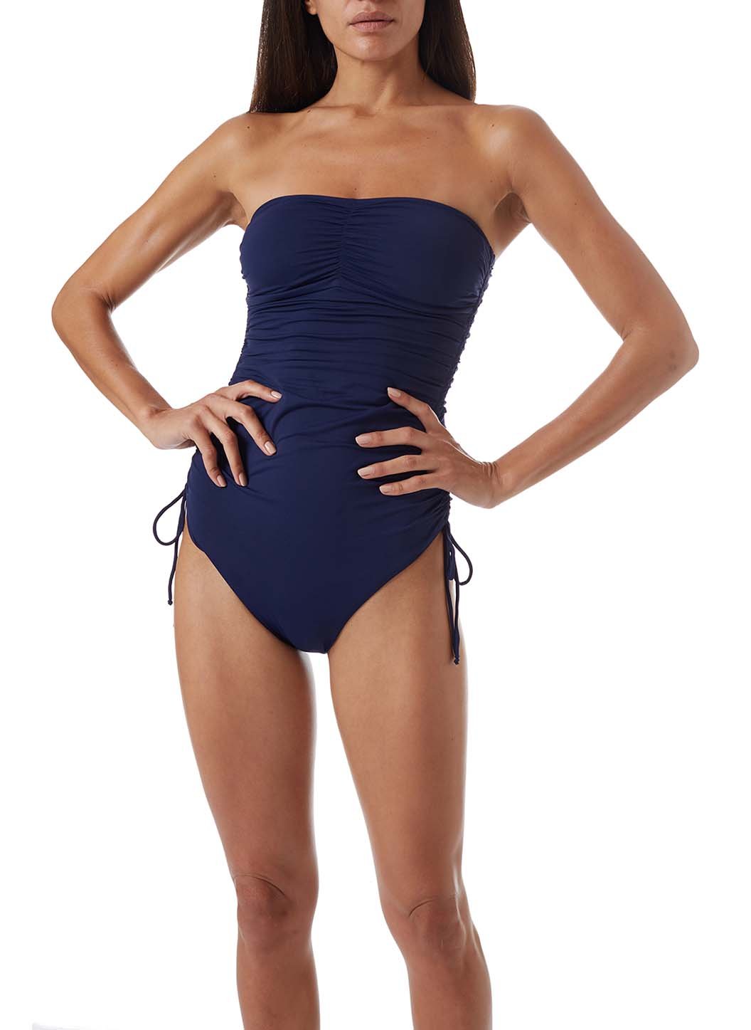 sydney navy adjustable ruched bandeau swimsuit model_P