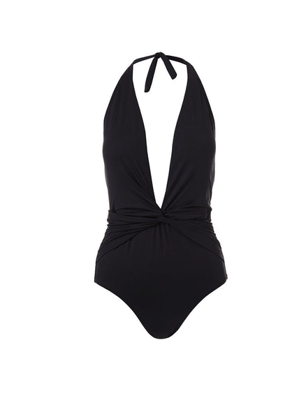 ★PLAGE_seoul★ Plunge Swimsuit_Black tahiti-black-halterneck-plunge